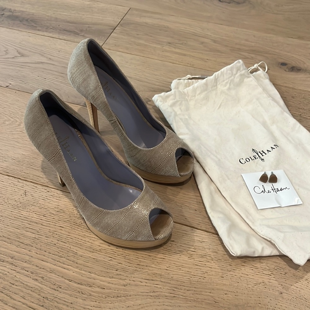 Cole Haan - Beige Peep Toe Platform Hells with Nike Air
